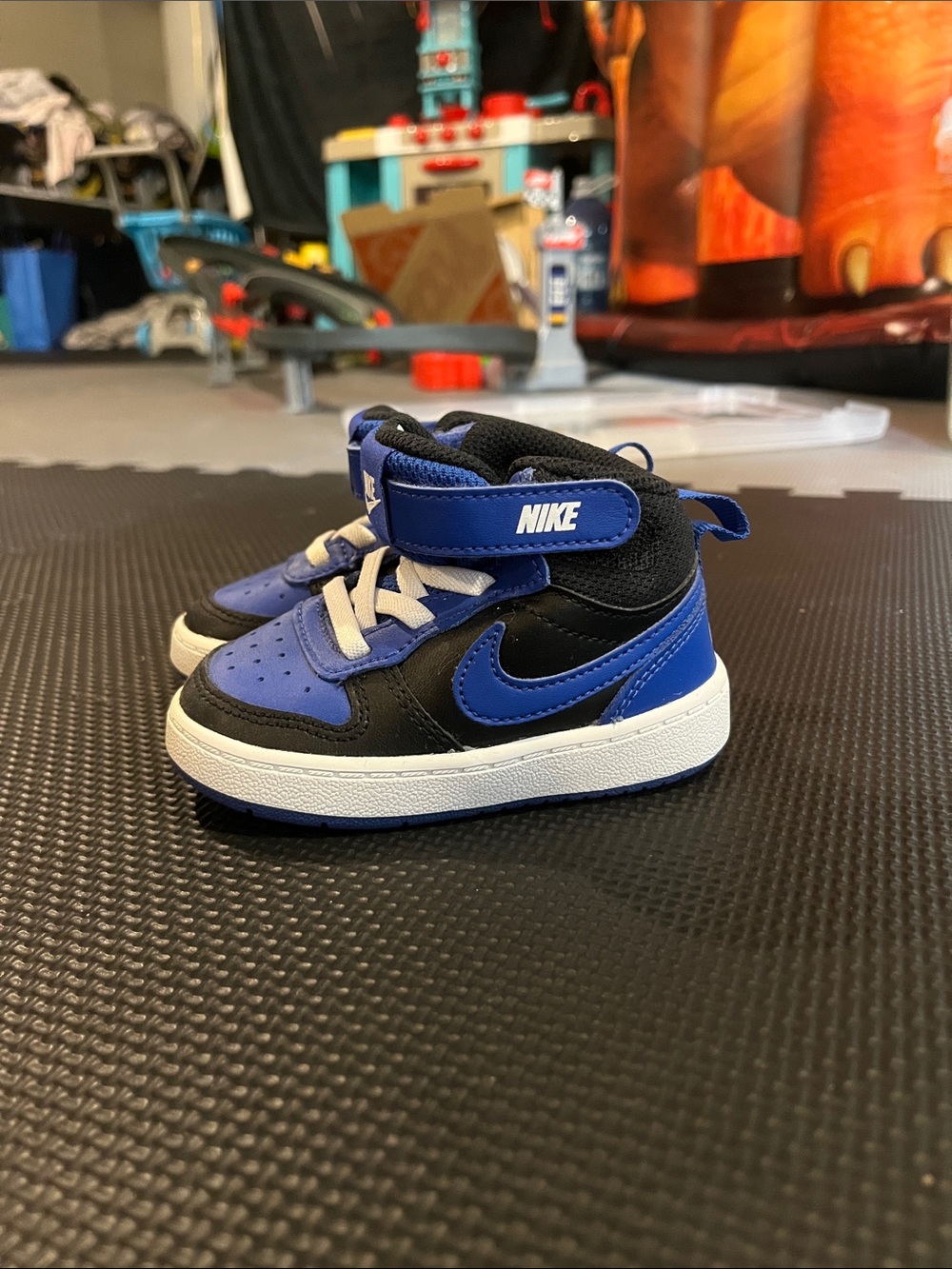 Nike Kids High-Top Sneakers in Blue, Black, and White